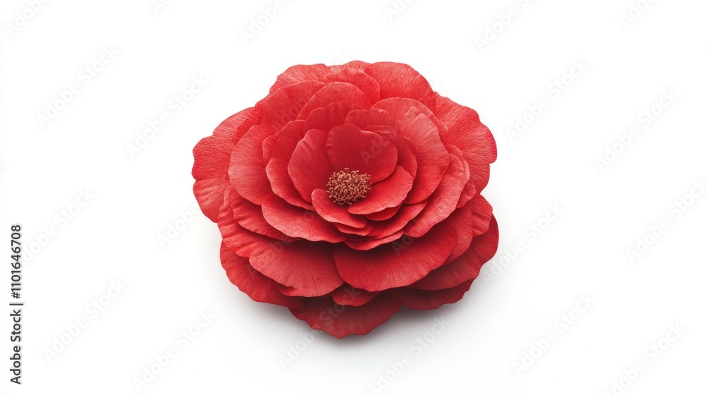 A Single Red Paper Flower Isolated on White A Single Red Paper Flower Isolated on White