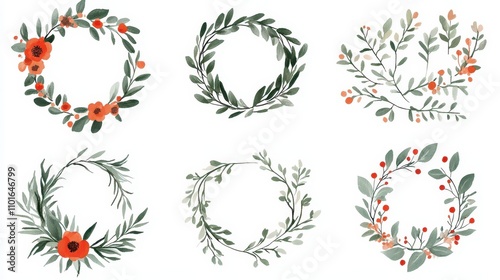 Floral Wreaths and Branches - Watercolor Natural Illustrations photo