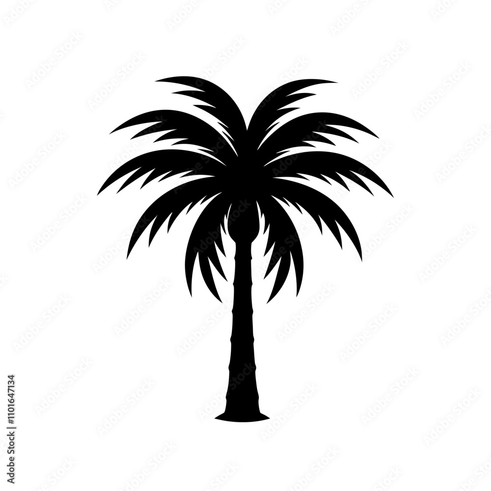 Obraz premium A Palm tree vector silhouette isolated on a white background, Tropical palm tree black clipart. Tropical palm tree