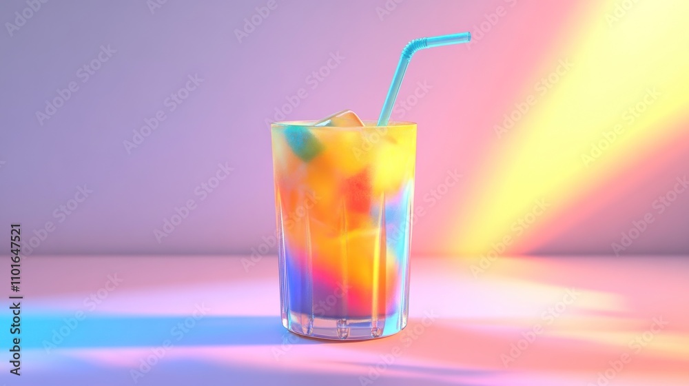 Icy Rainbow Cocktail in Tall Glass with Straw Icy Rainbow Cocktail in Tall Glass with Straw