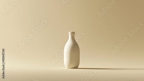 A single, off-white, smooth bottle on a beige background.