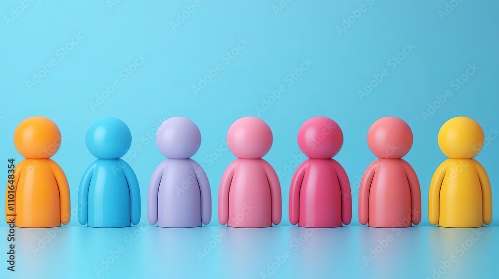 Colorful, playful figures lined up against a blue background, suggesting community, diversity, and creativity in design. Colorful, playful figures lined up against a blue background, suggesting community, diversity, and creativity in design.