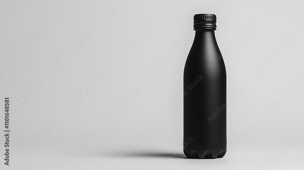 Matte Black Water Bottle Mockup on a White Background Matte Black Water Bottle Mockup on a White Background