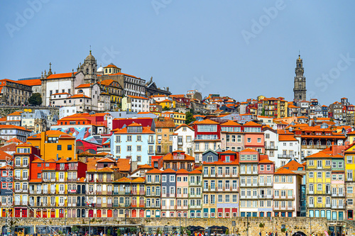 Porto, Portugal, Urban skyline and cityscape with pastel-colored buildings