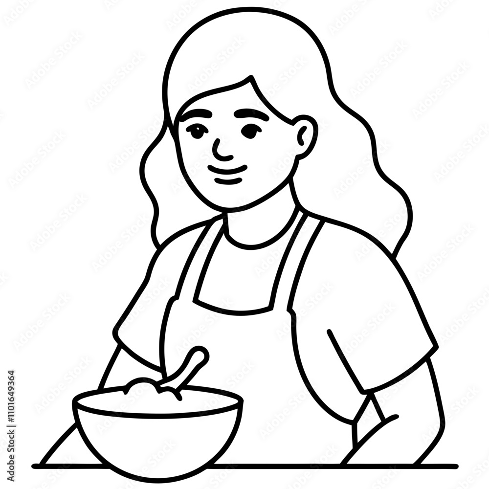 illustration of young woman cooking illustration of young woman cooking
