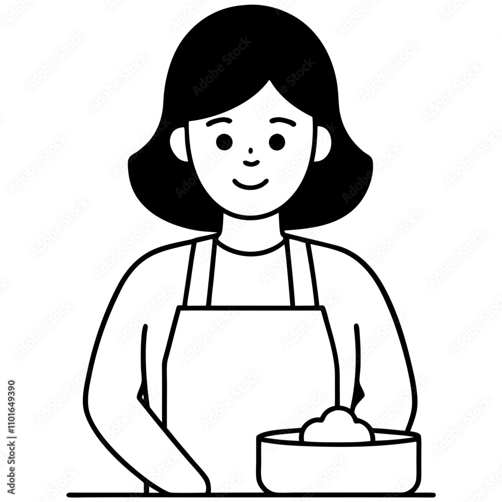 illustration of young woman cooking illustration of young woman cooking