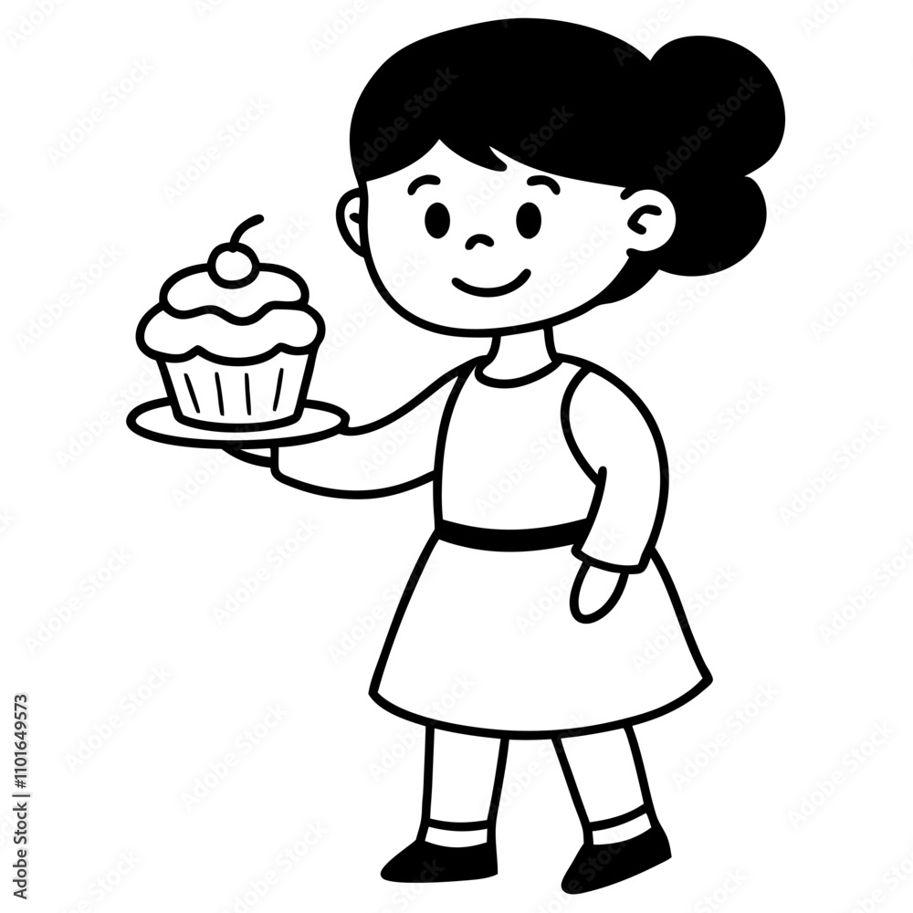 little girl serving cupcake cartoon illustration little girl serving cupcake cartoon illustration