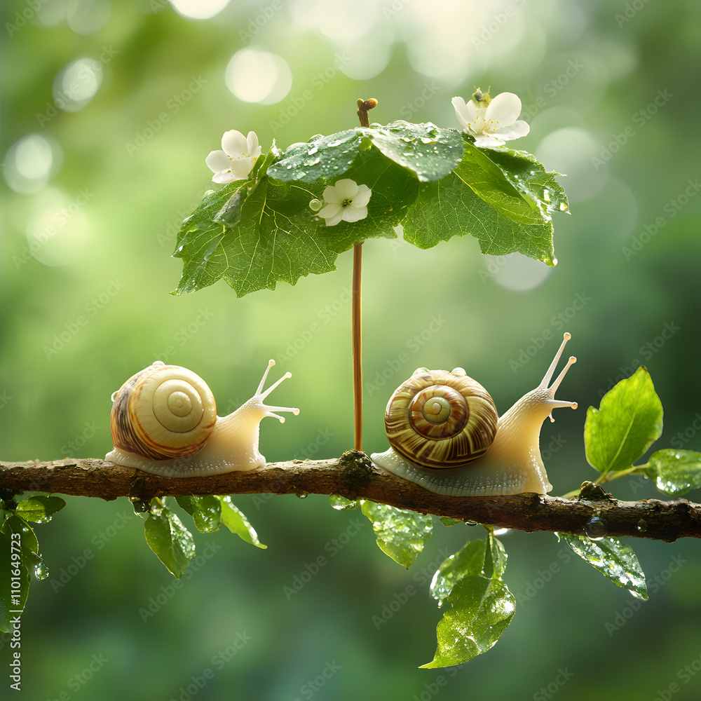 snail with umbrella on the tree branch AI generative snail with umbrella on the tree branch AI generative