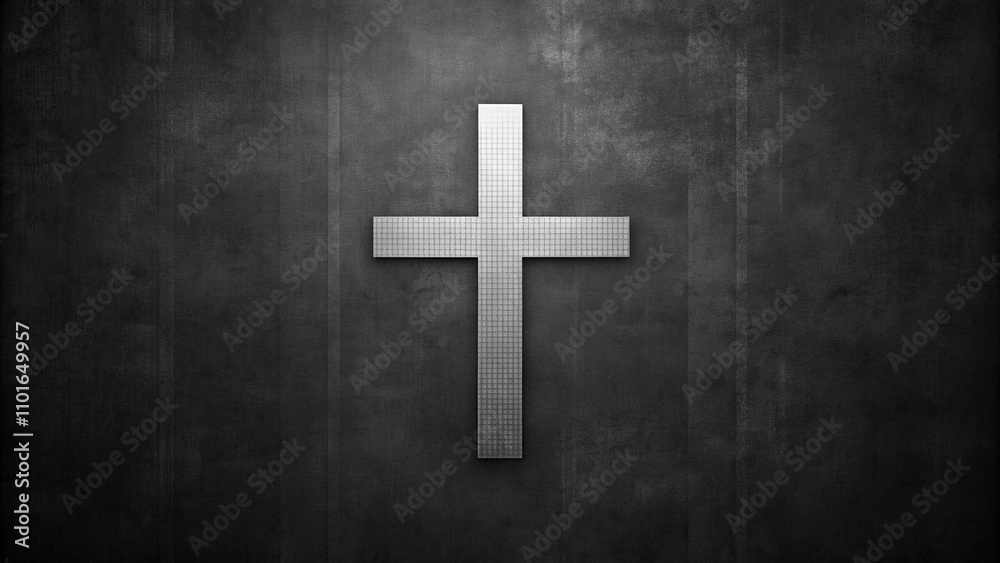 A metallic cross on a dark textured background A metallic cross on a dark textured background