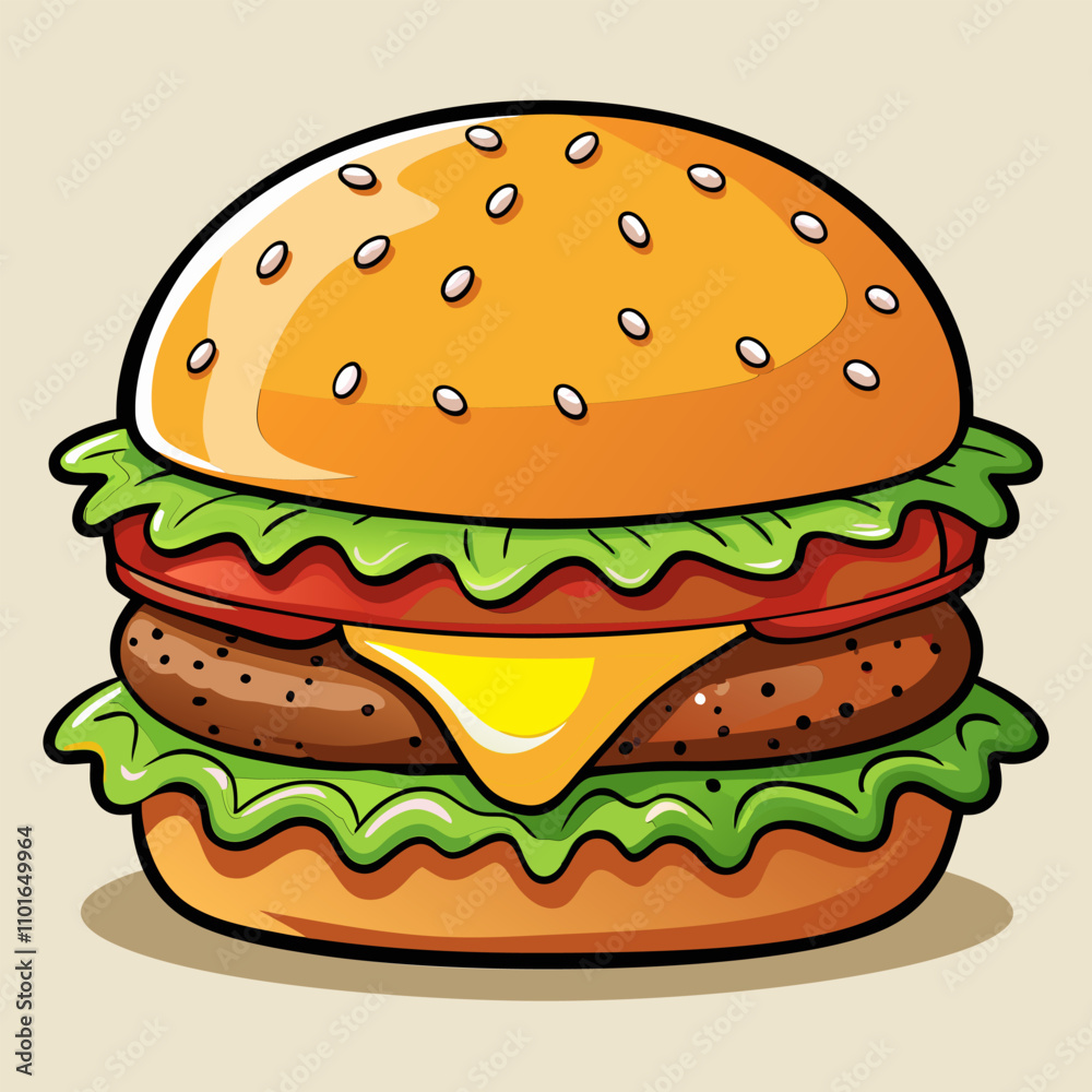 Classic Cheeseburger Illustration - Delicious Fast Food