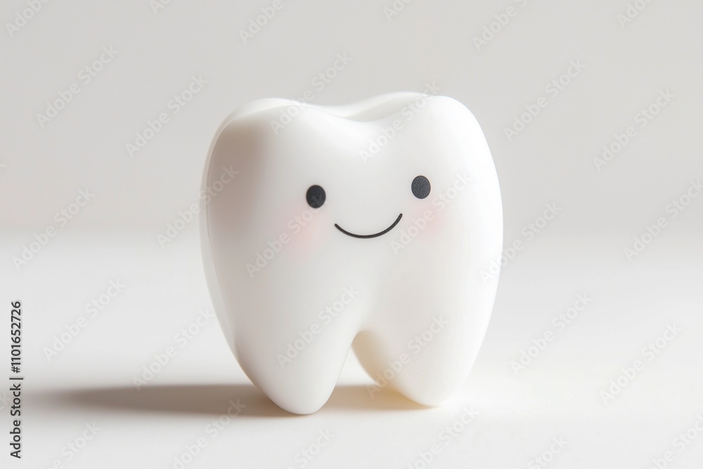 Smiling 3D cartoon tooth figurine isolated on a white background Smiling 3D cartoon tooth figurine isolated on a white background