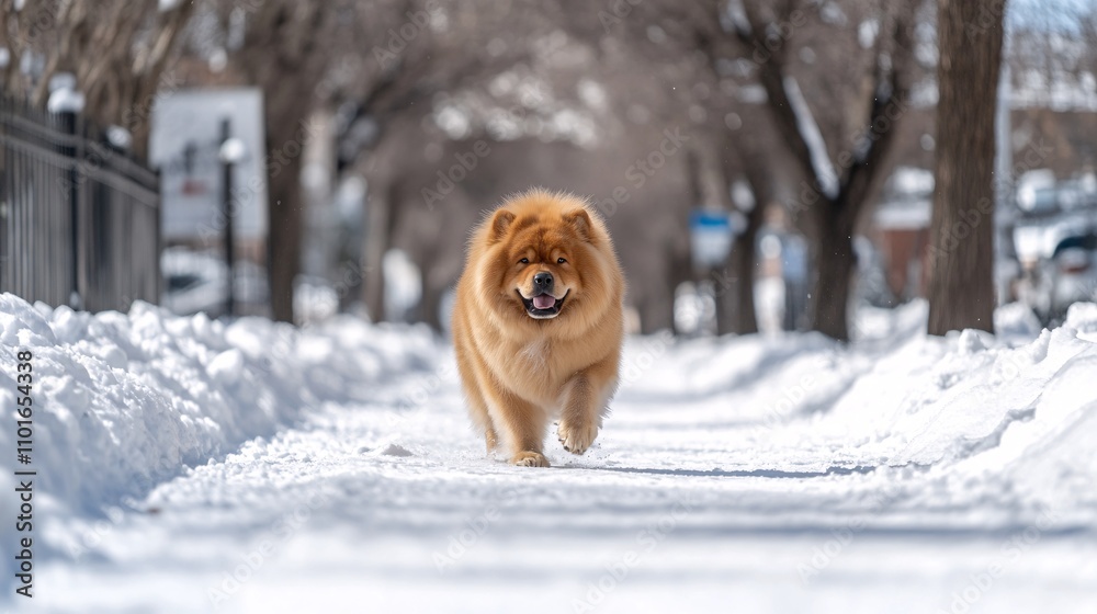 2409_039. A fluffy chow chow surrounded by snowy sidewalk, showcasing a lion-like mane in a vibrant outdoor setting. This image captures the essence of adventure and happiness in nature 2409_039. A fluffy chow chow surrounded by snowy sidewalk, showcasing a lion-like mane in a vibrant outdoor setting. This image captures the essence of adventure and happiness in nature