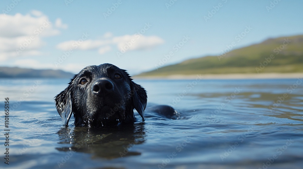 2409_079. A friendly newfoundland surrounded by beach shore, showcasing a water rescue in a vibrant outdoor setting. This image captures the essence of adventure and happiness in nature 2409_079. A friendly newfoundland surrounded by beach shore, showcasing a water rescue in a vibrant outdoor setting. This image captures the essence of adventure and happiness in nature