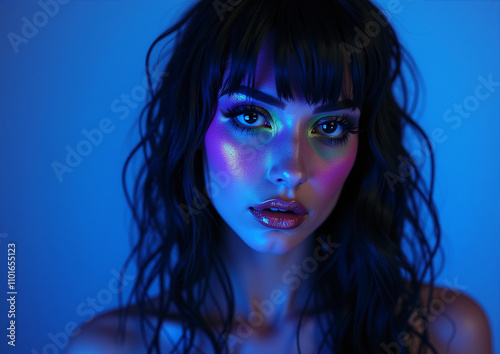 portrait of a woman in glam style neon light