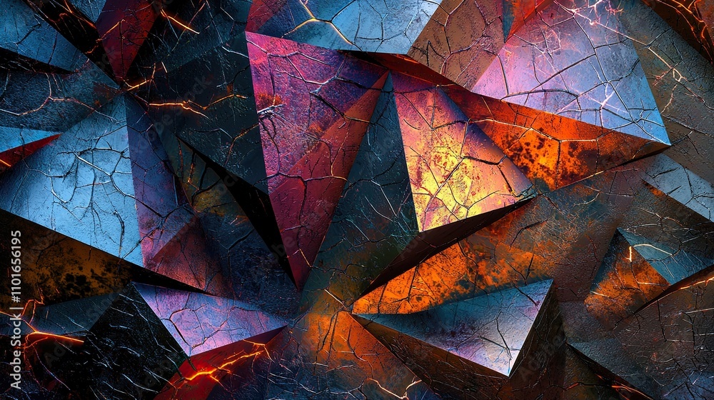 Colorful abstract design featuring sharp angles and geometric patterns Colorful abstract design featuring sharp angles and geometric patterns