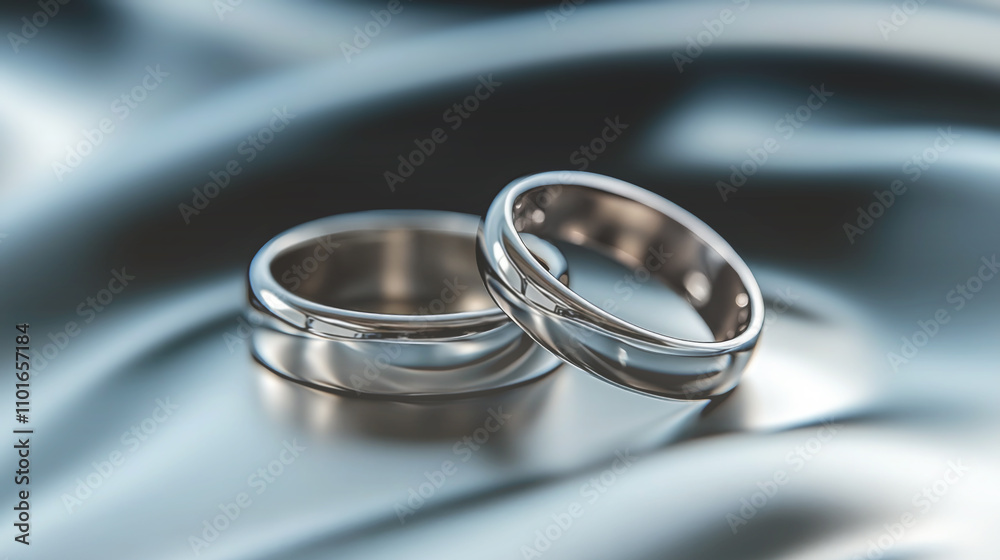 Close up of a luxurious pair of white gold rings on a grey background. Close up of a luxurious pair of white gold rings on a grey background.