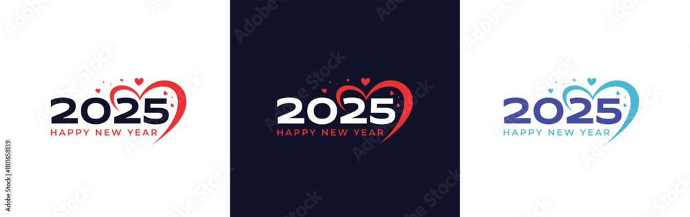 Happy New Year 2025 logo design. Premium editable vector 2025 new year with love shape. Happy New Year 2025 logo design. Premium editable vector 2025 new year with love shape.
