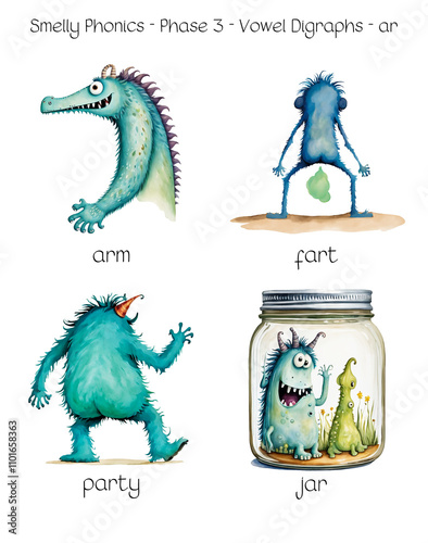 Smelly Phonics - Phase 3 - Vowel Digraphs - ar - arm, fart, party, jar photo