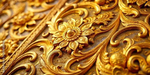 Close-Up of a Beautiful Painting Highlighting Intricate Gold Paint Details and Textures, Captured with High Depth of Field for Art Enthusiasts and Collectors