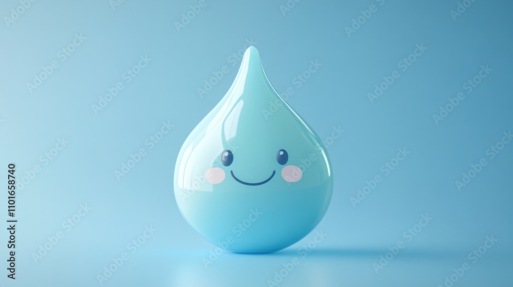 Happy Blue Water Drop Cartoon Illustration Happy Blue Water Drop Cartoon Illustration