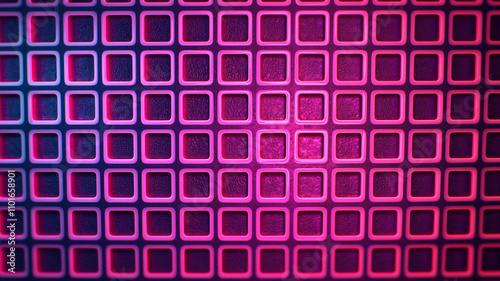 seamless hyper realistic digital texture featuring grid of glowing squares in vibrant pink and blue hues, creating visually striking pattern photo