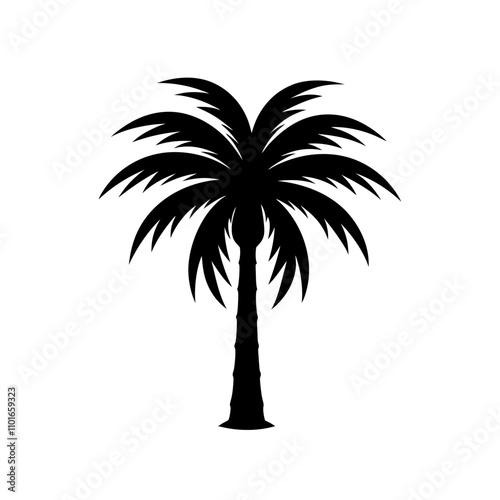 A Palm tree vector silhouette isolated on a white background, Tropical palm tree black clipart. Tropical palm tree