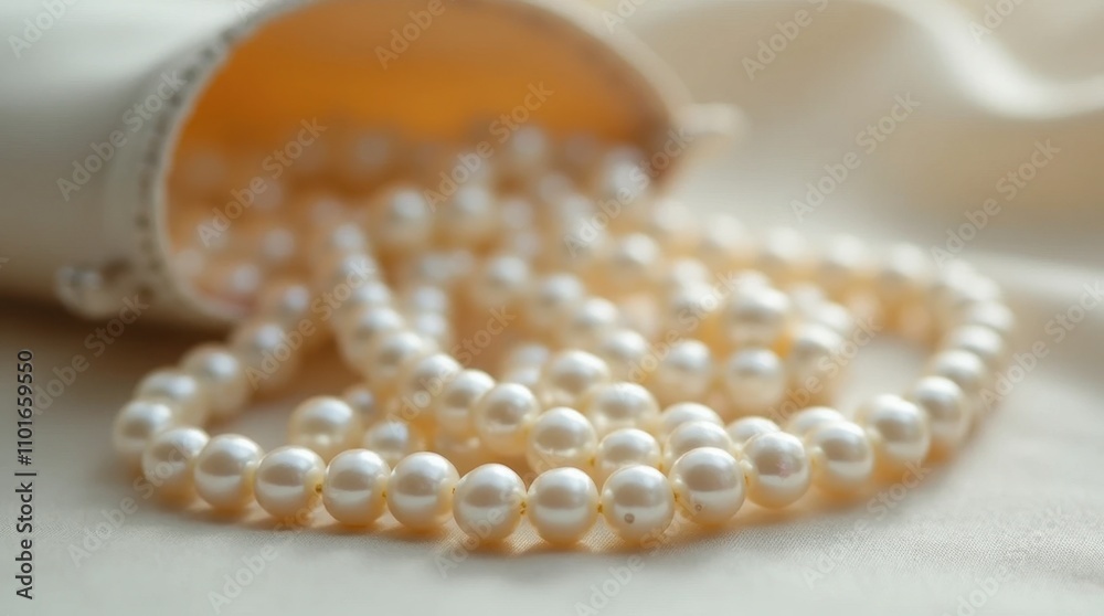 Pearl Beads Spilling From a Satin Pouch Pearl Beads Spilling From a Satin Pouch