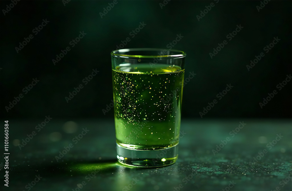 Glass shot absinthe dark background. Drink photo bar restaurant. AI Generative Glass shot absinthe dark background. Drink photo bar restaurant. AI Generative