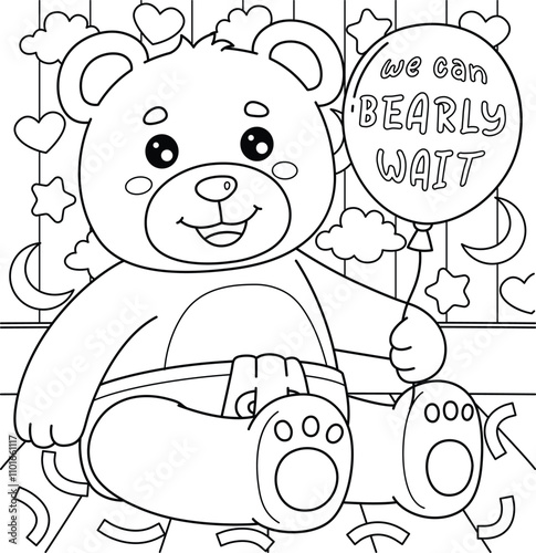 Baby Shower Teddy Bear Coloring Page for Kids