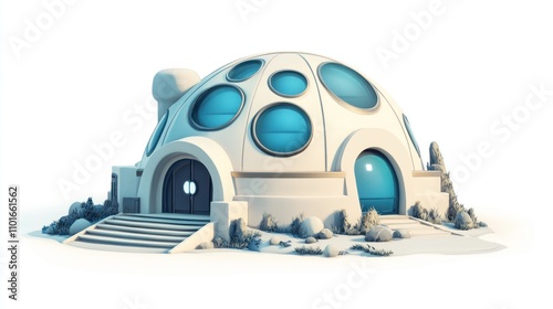 Futuristic Dome House with Circular Windows and Steps photo