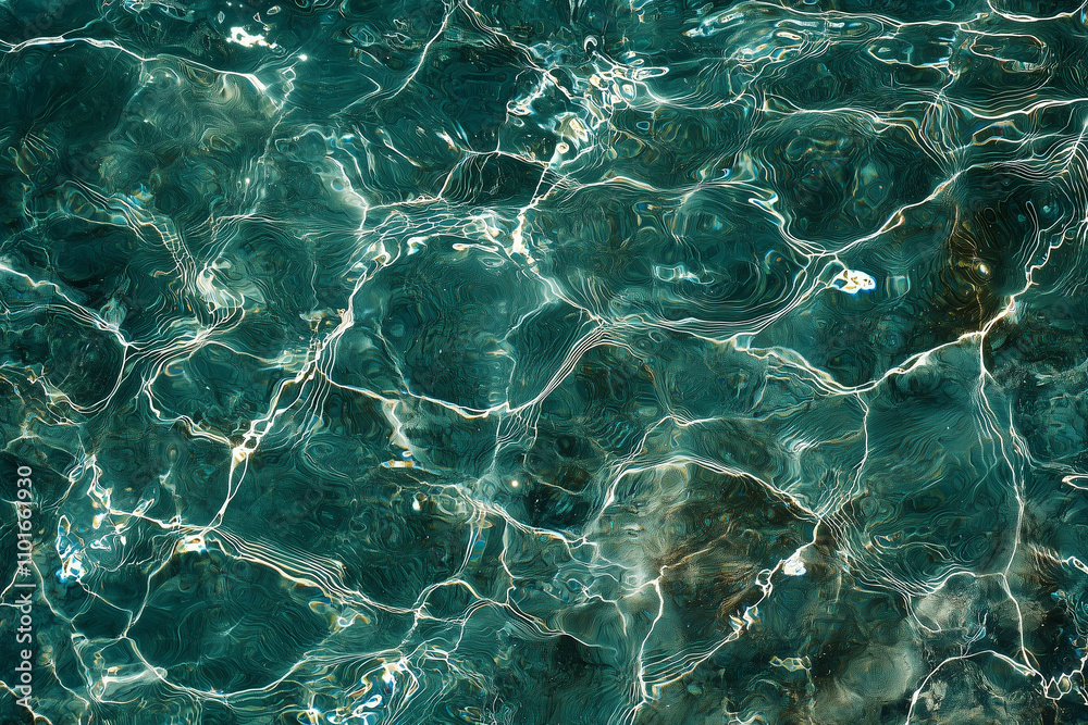 Obraz premium Calming water ripples with light reflections create serene atmosphere. intricate patterns and textures of water surface evoke sense of tranquility and peace