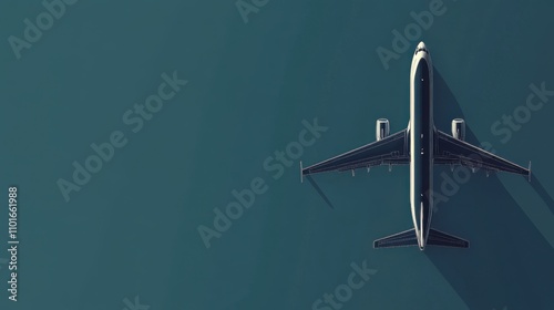 Flat design of an airplane flying across a monochromatic blue background with ample copy space for travel-related messages.