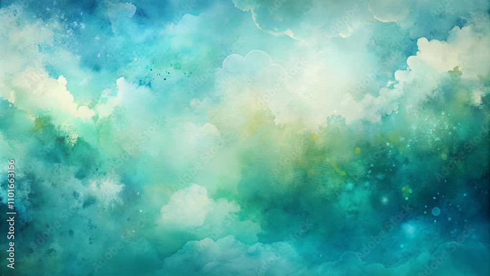 Dreamlike Watercolor Cloudscape Serene Teal and Green Hues with Soft White Clouds Dreamlike Watercolor Cloudscape Serene Teal and Green Hues with Soft White Clouds
