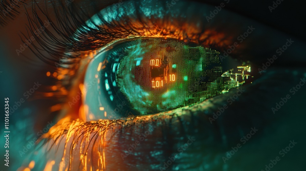 Data-driven insights a glowing green neon eye visualizing streams of information futuristic digital Data-driven insights a glowing green neon eye visualizing streams of information futuristic digital
