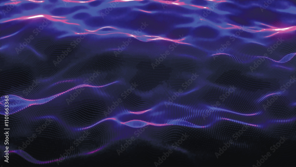 Obraz premium Digital technology background. Dynamic wave of glowing points. Futuristic background for presentation design. 3d Vector illustration.