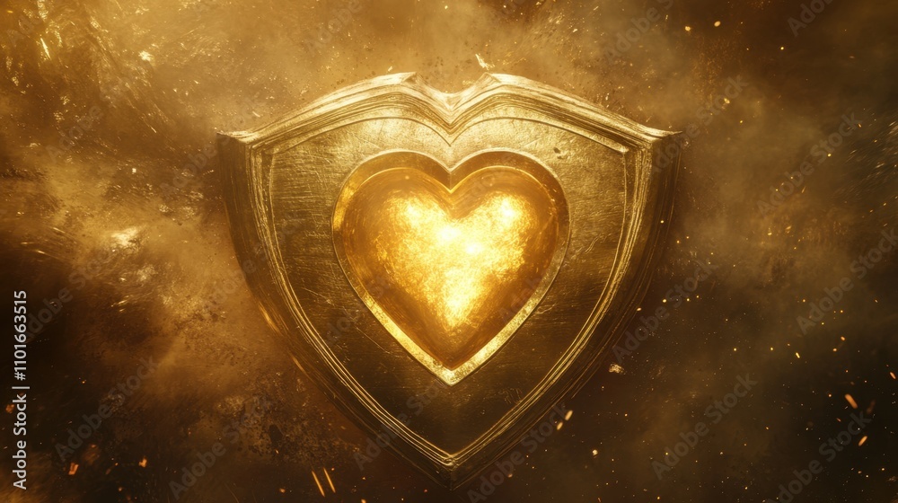 Golden shield with a radiant heart emblem at the center, evoking strength and compassion. Golden shield with a radiant heart emblem at the center, evoking strength and compassion.