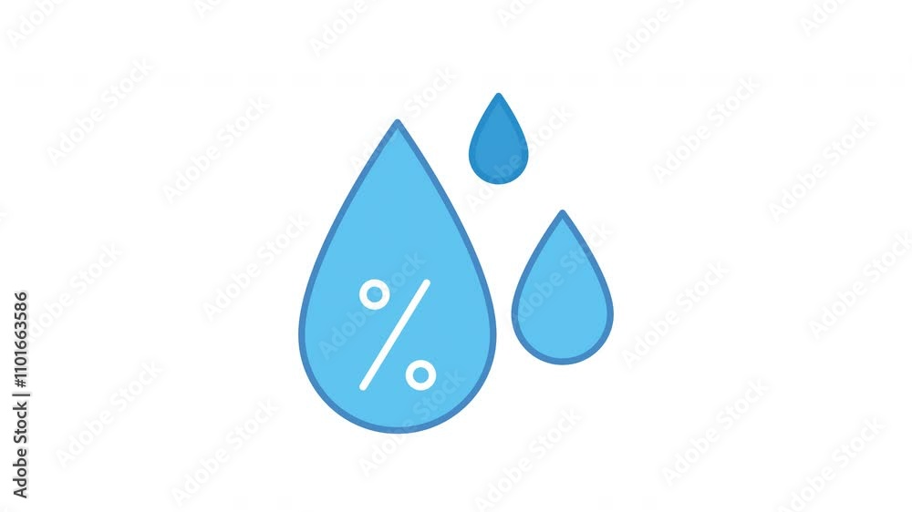 Animated three blue water drops with one showing percent humidity. Perfect for weather related designs, humidity measurement concepts, and climate change visuals Animated three blue water drops with one showing percent humidity. Perfect for weather related designs, humidity measurement concepts, and climate change visuals