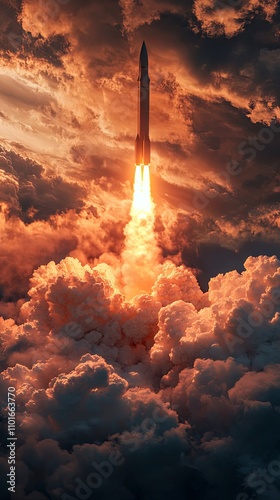 Rocket Launch into a Dramatic Sunset Sky