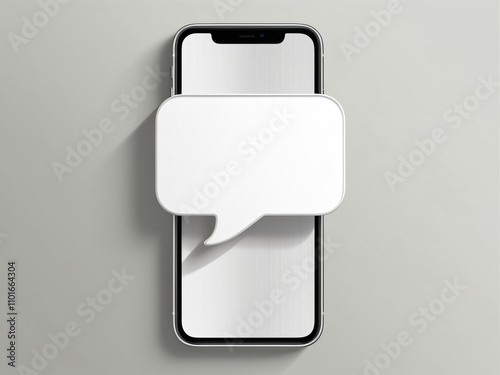 A smartphone with a speech bubble on a white background.