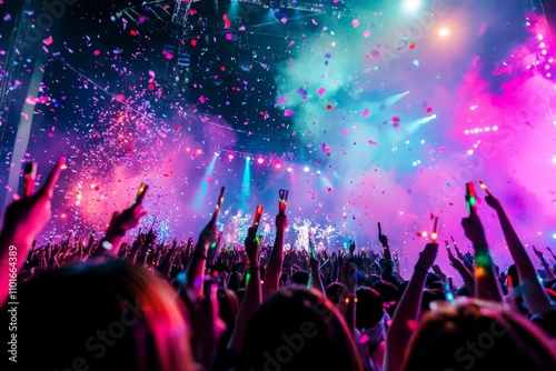 Wallpaper Mural Concert crowd, confetti, vibrant lights, ecstatic energy. Torontodigital.ca