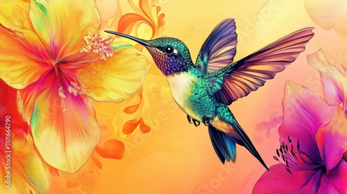 Hummingbird hovering near bright flower garden nature photography vibrant colors close-up view beauty of nature