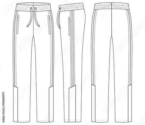 Trouser pant design template and technical fashion Boys Tricot Track Pants vector illustration outline