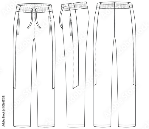 Trouser pant design template and technical fashion Boys Tricot Track Pants vector illustration outline