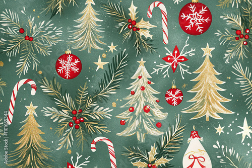 Festive Christmas Pattern with Holiday Icons (christmas-tree)