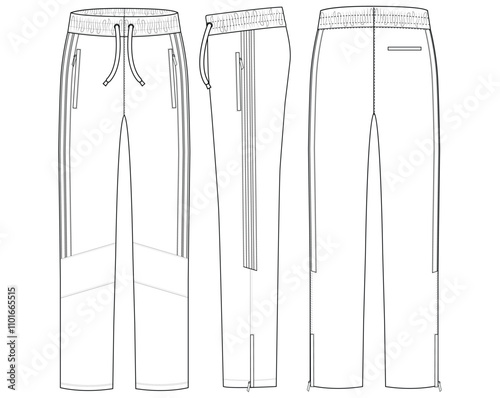 Trouser pant design template and technical fashion Boys Tricot Track Pants vector illustration outline