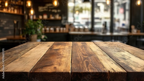 Empty Wooden Table Set Against Blurred Kitchen Background