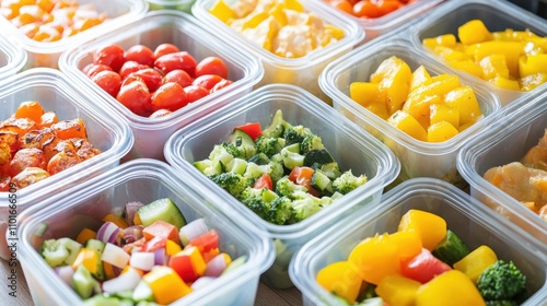 Catering-ready meal prep boxes filled with colorful, nutritious dishes, perfect for on-the-go lifestyles.