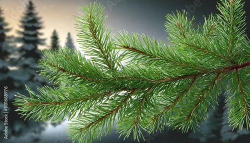 Realistic Spruce Branch Illustration Featuring Green Fir for Christmas Cards and New Year Decor, Perfect for Festive Greeting Designs, Seasonal Invitations, and Holiday-Themed Artworks