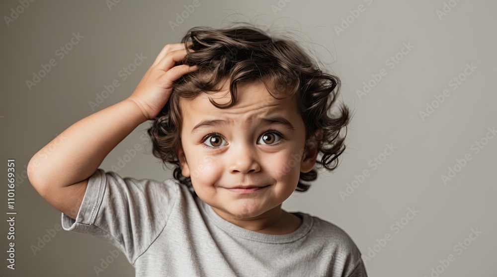 Curious Young Child Scratching Head Curious Young Child Scratching Head