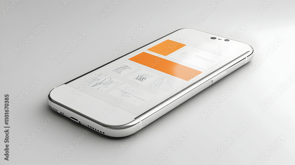 Fototapeta premium Modern white smartphone with orange app interface.